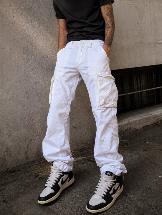 Replay Other - Replay Jeans Mens White Cargo Pants Y2K White Lightweight 30
